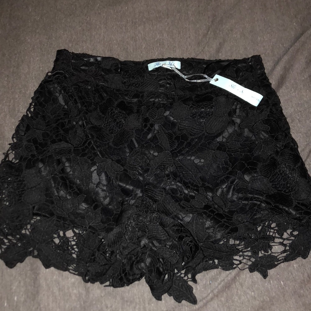 She and Sky Black Lace Shorts